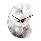 Soft Light Grey Flowers I - Asymmetric Metal Wall Clock