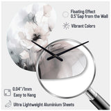 Soft Light Grey Flowers I - Asymmetric Metal Wall Clock