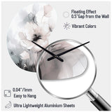 Soft Light Grey Flowers I - Asymmetric Metal Wall Clock