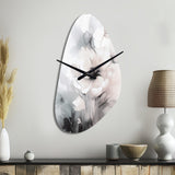 Soft Light Grey Flowers I - Asymmetric Metal Wall Clock