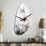 Soft Light Grey Flowers I - Asymmetric Metal Wall Clock