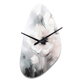 Soft Light Grey Flowers I - Asymmetric Metal Wall Clock