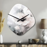 Soft Light Grey Flowers I - Asymmetric Metal Wall Clock