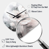Soft Light Grey Flowers I - Asymmetric Metal Wall Clock