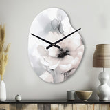 Soft Light Grey Flowers I - Asymmetric Metal Wall Clock