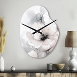 Soft Light Grey Flowers I - Asymmetric Metal Wall Clock