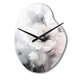 Soft Light Grey Flowers I - Asymmetric Metal Wall Clock