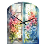 Window Of Floral Blooms I - Asymmetric Metal Wall Clock