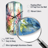 Window Of Floral Blooms I - Asymmetric Metal Wall Clock