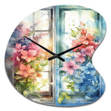 Window Of Floral Blooms I - Asymmetric Metal Wall Clock