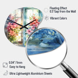 Window Of Floral Blooms I - Asymmetric Metal Wall Clock