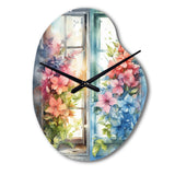 Window Of Floral Blooms I - Asymmetric Metal Wall Clock