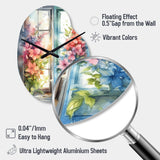 Window Of Floral Blooms I - Asymmetric Metal Wall Clock
