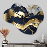 Blue And Gold Mesmerizing Marble Abstraction I - Asymmetric Metal Wall Clock