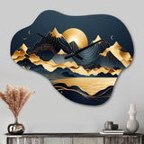 Gold Minimalist Mountains II - Asymmetric Metal Wall Clock