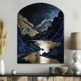Gold Frosted River And Mountain III - Asymmetric Metal Wall Clock