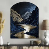 Gold Frosted River And Mountain III - Asymmetric Metal Wall Clock