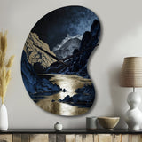 Gold Frosted River And Mountain III - Asymmetric Metal Wall Clock