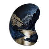 Gold Frosted River And Mountain III - Asymmetric Metal Wall Clock