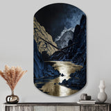 Gold Frosted River And Mountain III - Asymmetric Metal Wall Clock