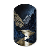 Gold Frosted River And Mountain III - Asymmetric Metal Wall Clock