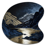 Gold Frosted River And Mountain III - Asymmetric Metal Wall Clock