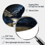 Gold Frosted River And Mountain III - Asymmetric Metal Wall Clock