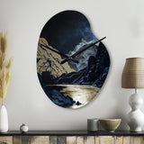 Gold Frosted River And Mountain III - Asymmetric Metal Wall Clock