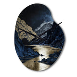 Gold Frosted River And Mountain III - Asymmetric Metal Wall Clock