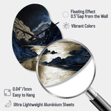Gold Frosted River And Mountain III - Asymmetric Metal Wall Clock