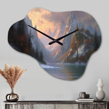 Early Morning View Of Lake And Mountains - Asymmetric Metal Wall Clock