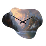 Early Morning View Of Lake And Mountains - Asymmetric Metal Wall Clock