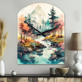 Colored Mountains And River III - Asymmetric Metal Wall Clock