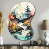 Colored Mountains And River III - Asymmetric Metal Wall Clock