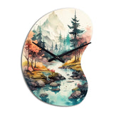 Colored Mountains And River III - Asymmetric Metal Wall Clock