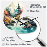 Colored Mountains And River III - Asymmetric Metal Wall Clock