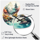 Colored Mountains And River III - Asymmetric Metal Wall Clock