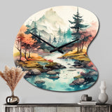 Colored Mountains And River III - Asymmetric Metal Wall Clock