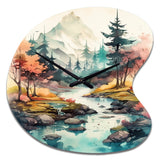 Colored Mountains And River III - Asymmetric Metal Wall Clock