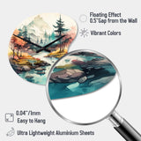 Colored Mountains And River III - Asymmetric Metal Wall Clock