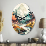 Colored Mountains And River III - Asymmetric Metal Wall Clock