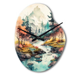 Colored Mountains And River III - Asymmetric Metal Wall Clock
