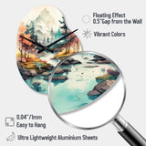 Colored Mountains And River III - Asymmetric Metal Wall Clock