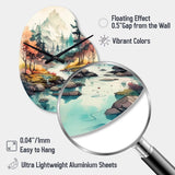 Colored Mountains And River III - Asymmetric Metal Wall Clock