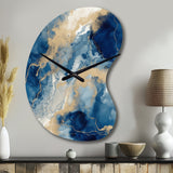Blue And White Abstracted Liquid Art III - Asymmetric Metal Wall Clock