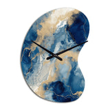 Blue And White Abstracted Liquid Art III - Asymmetric Metal Wall Clock