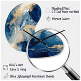 Blue And White Abstracted Liquid Art III - Asymmetric Metal Wall Clock
