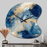 Blue And White Abstracted Liquid Art III - Asymmetric Metal Wall Clock