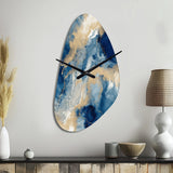 Blue And White Abstracted Liquid Art III - Asymmetric Metal Wall Clock