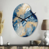 Blue And White Abstracted Liquid Art III - Asymmetric Metal Wall Clock
